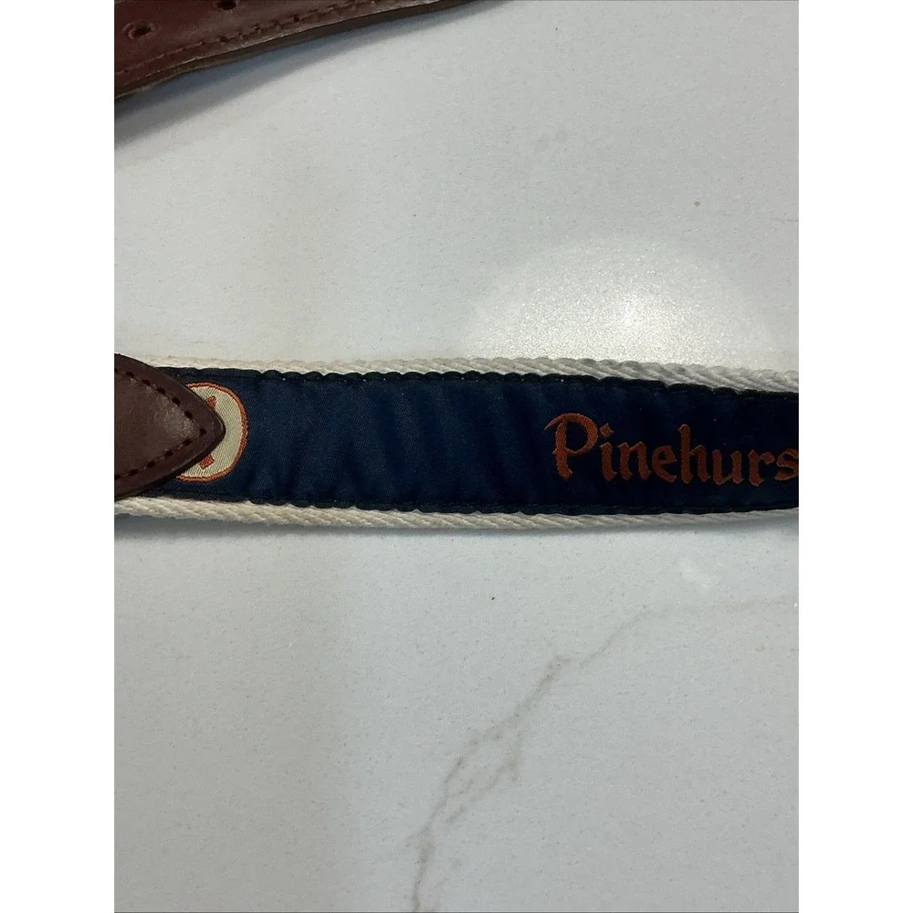 Pinehurst Golf YRI Men's 34/85 Ribbon Belt Blue Canvas Leather Brass Buckle